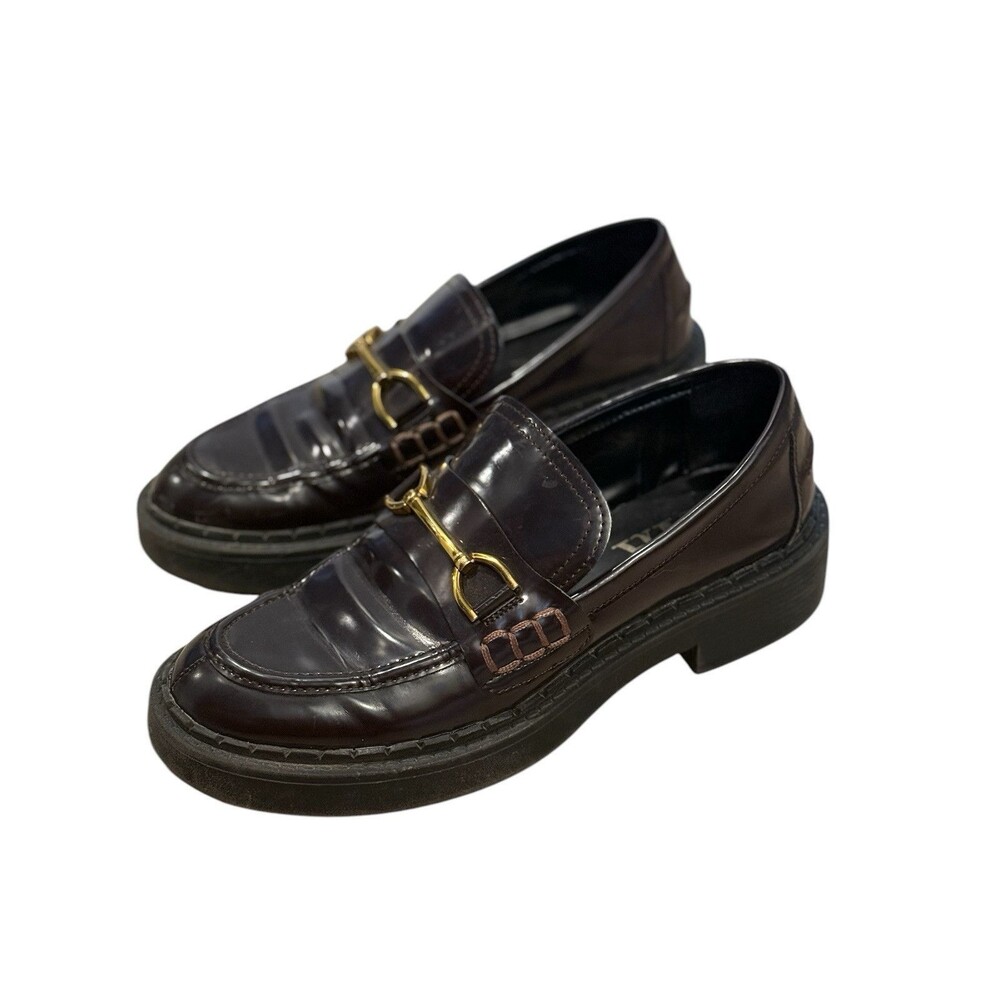 Women's ZARA Chunky Sole Plum Buckle Loafers Shoes Platform Slip On EU 38 US 7.5
